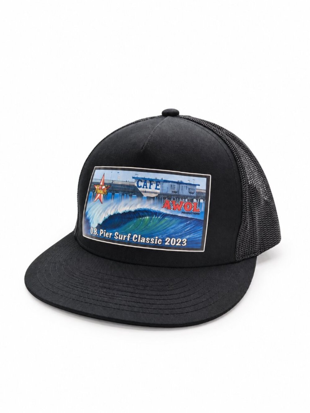 O.B. Pier Surf Classic 2023 Black Yupoong Trucker Snapback Hat